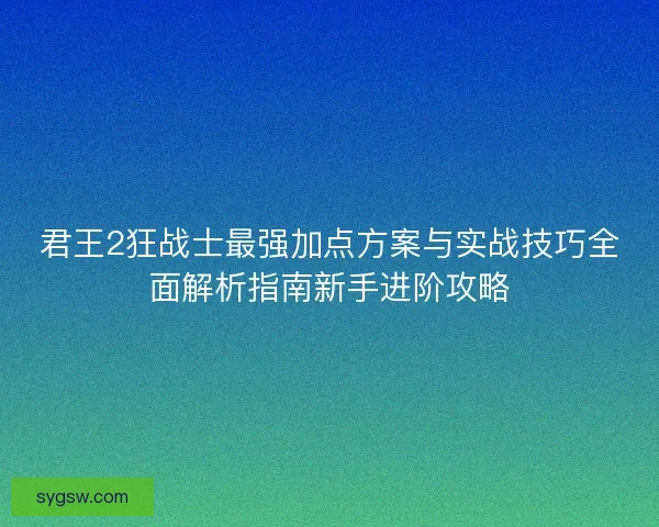 君王2狂战士最强加点方案与实战技巧全面解析指南新手进阶攻略